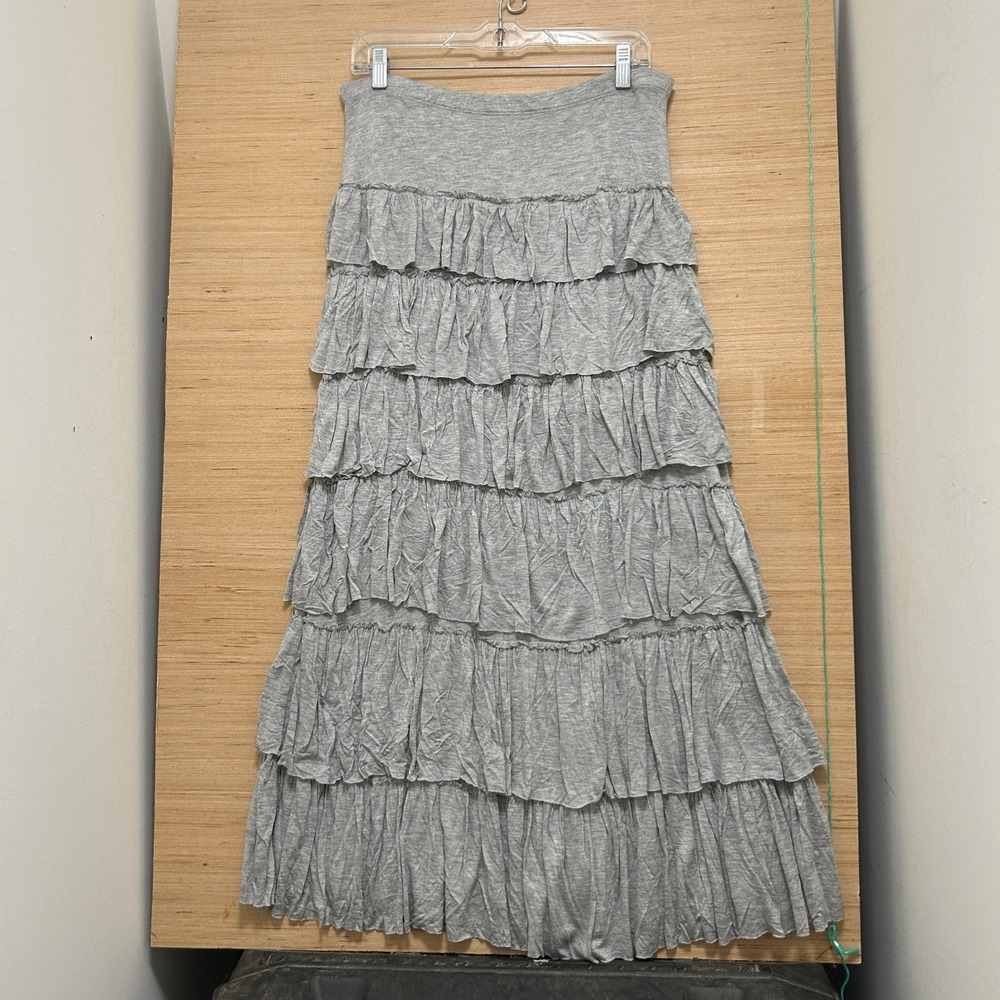 SoftSurroundings Heather Gray Tiered Ruffle Maxi Skirt Viscose Boho 24914 Mens M